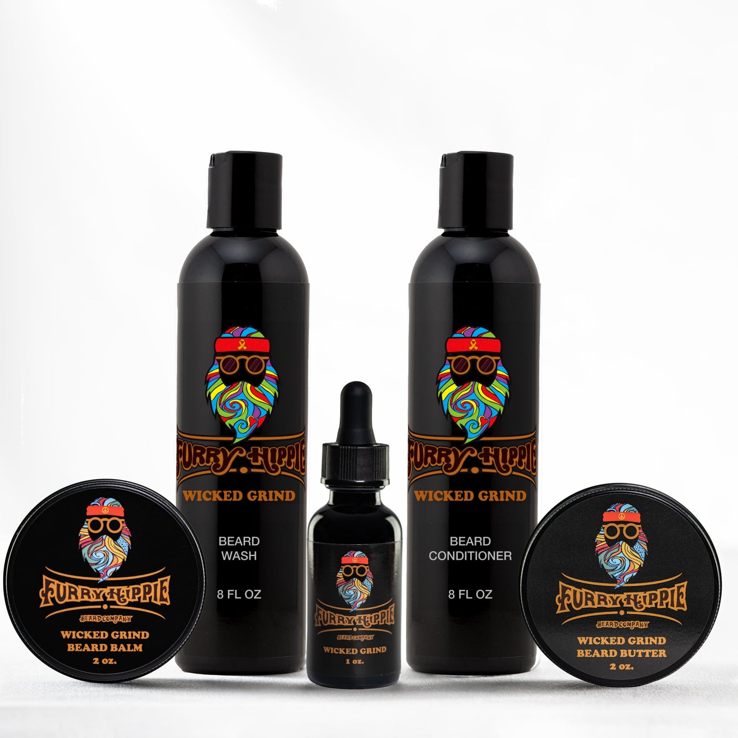 Wicked Grind Freaking Awesome Bundle with beard oil, butter, balm, wash and conditioner by Furry Hippie Beard Company