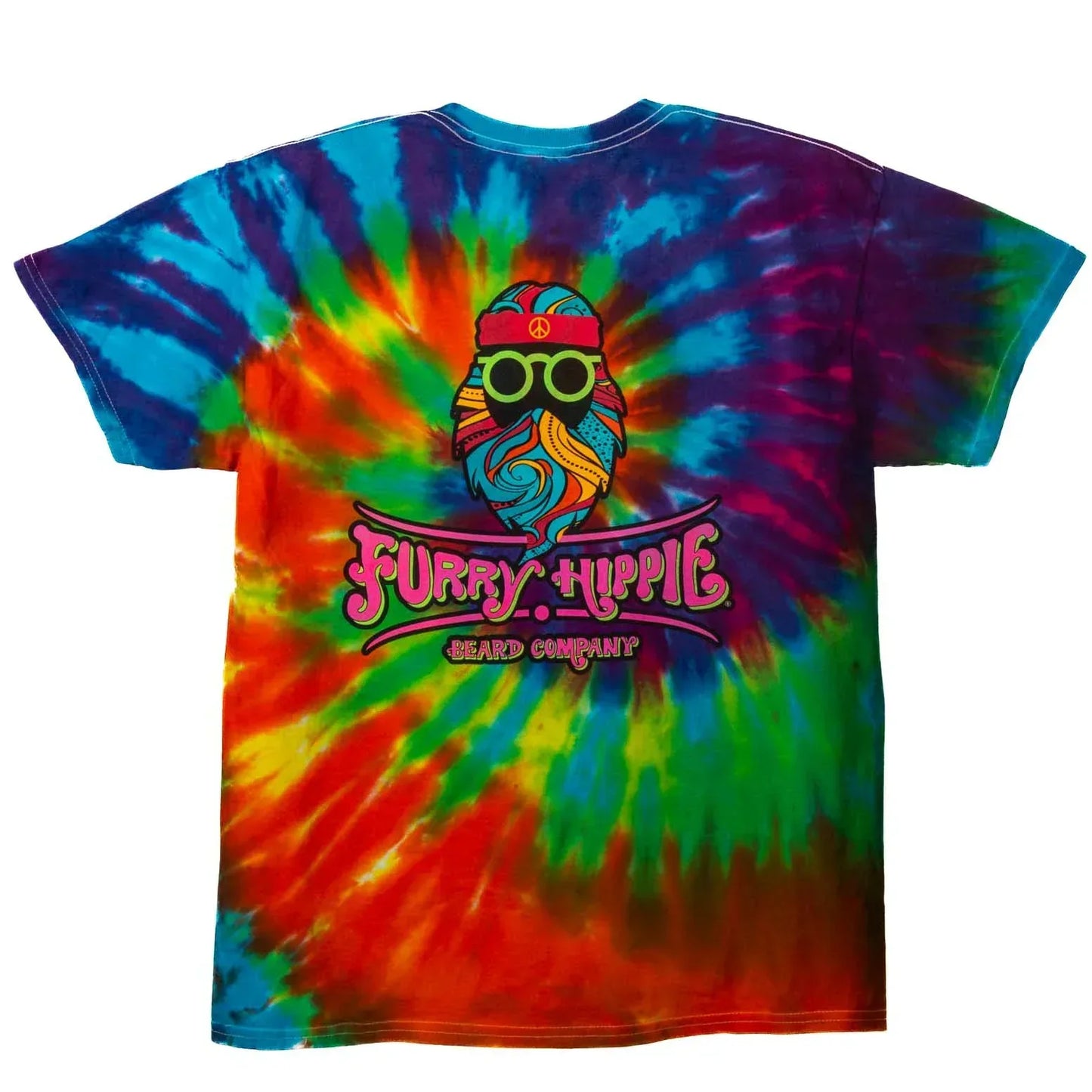 Furry Hippie Logo Rainbow Swirl Tie Dye T-Shirt - Furry Hippie Beard Company