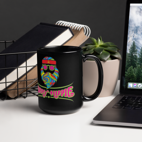 Furry Hippie Logo Black Glossy Mug