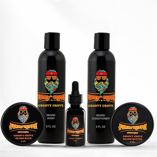 Groovy Grove Freaking Awesome Bundle with beard oil, butter, balm, wash and conditioner by Furry Hippie Beard Company
