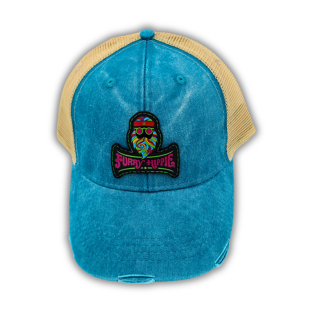 Furry Hippie Teal/Tan Trucker Cap